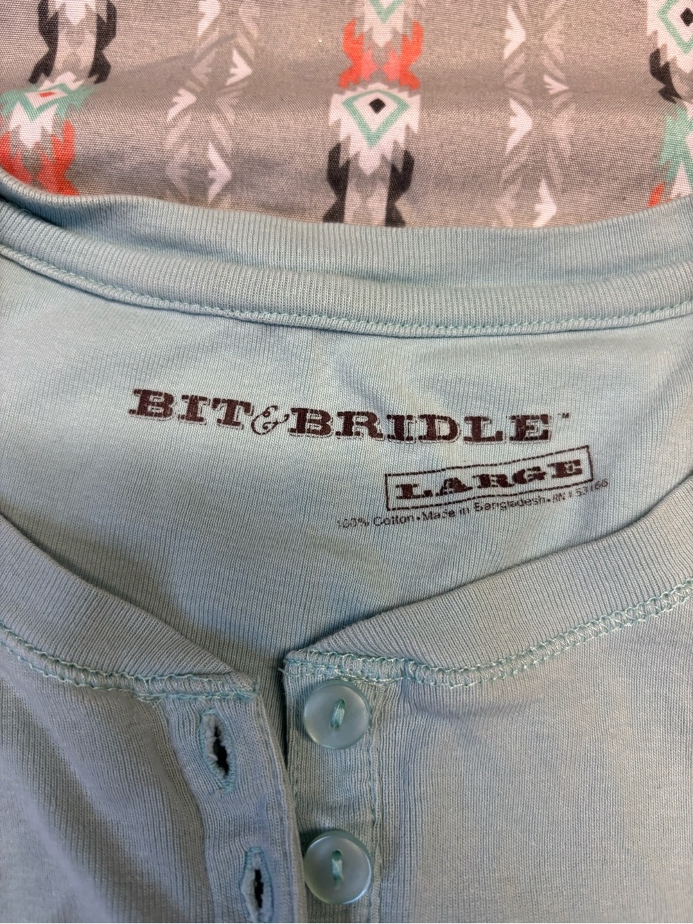 🍄Bit & Bridle Light Blue Henley with Mandala Accent - Picture 2 of 2